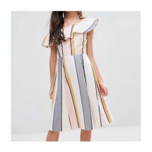 ASOS 00 multicolor striped off shoulder dress